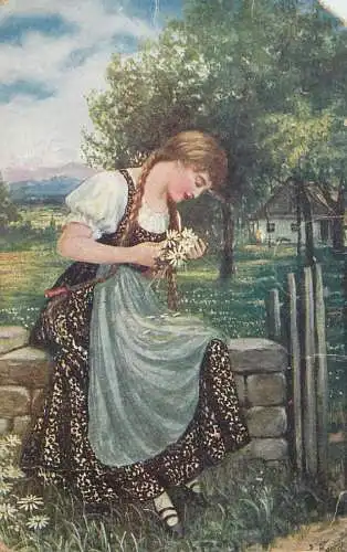 Postcard Illustrators painting R. Bouda fille styrienne