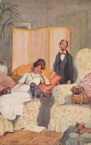 Postcard Illustrators painting G.L. Stampa der Herr im Hause Herren i Huset