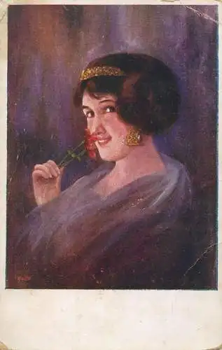 Postcard Illustrators painting Budapest elegant woman glam flower