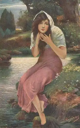 Postcard Illustrators painting A. Jiras des souvenirs doulourex