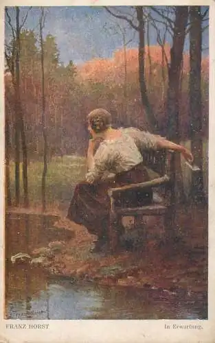 Postcard Illustrators painting Franz Horst in Erwartung