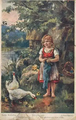 Postcard Illustrators painting Nase Andulka da gardienne des oies