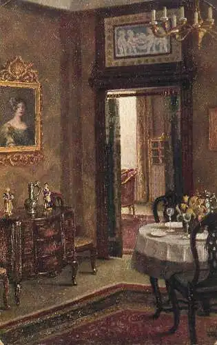 Postcard Illustrators painting F. Rau Berlin Innenraum