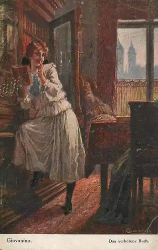 Postcard Illustrators painting Giovanino das verbotene Buch
