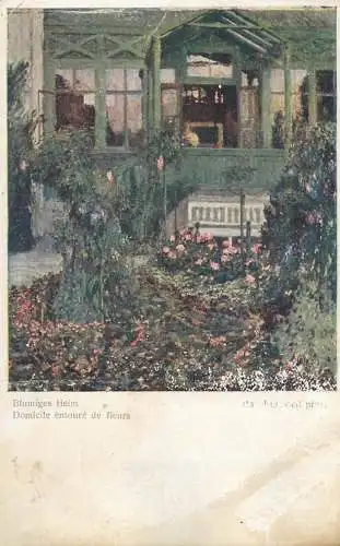 Postcard Illustrators painting blumiges Heim domicile entoure de fleurs