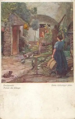 Postcard Illustrators painting dorfpoesie Hans Gozingert