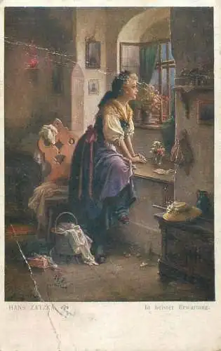 Postcard Illustrators painting Hans Zatzka in heisser Erwartung