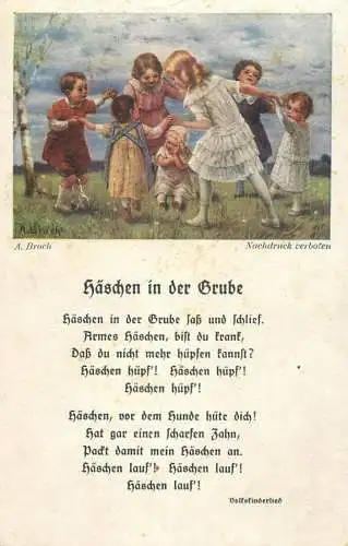 Postcard Illustrators painting A. Broch Haschen in der Grube