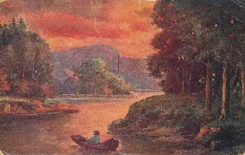 Postcard Illustrators painting Austria rowboat lake scene