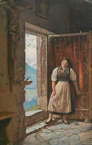 Postcard Illustrators painting Fruhlingsbote Nach einem Gemalde von Karl Zopf