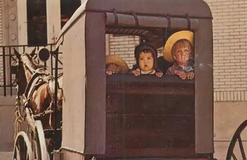 Postcard children in carriage hat