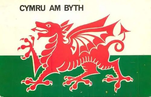 Postcard coat of arms flag Cymru am Byth