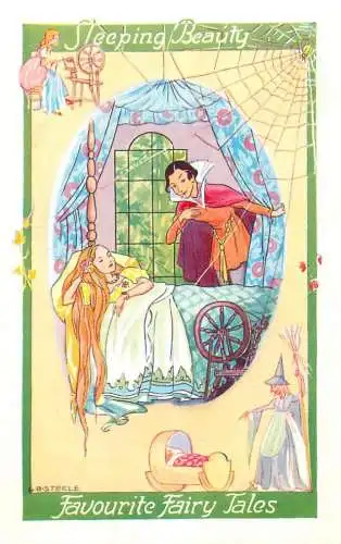 Postcard comic Sleeping beauty fairy tale