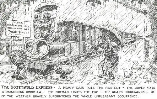 Postcard advertising The Southwold Express etch