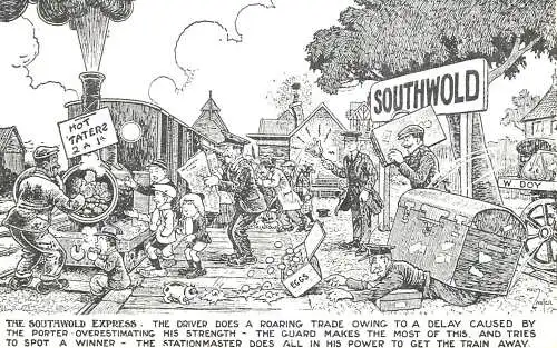 Postcard advertising The Southwold Express etch
