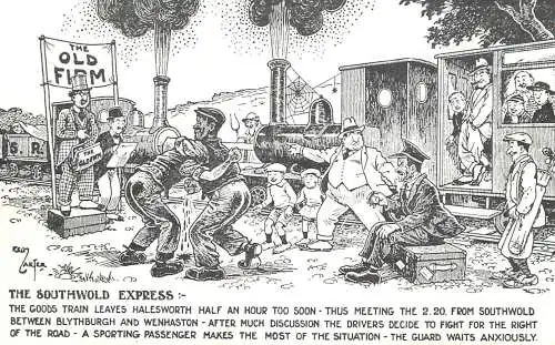 Postcard advertising The Southwold Express etch