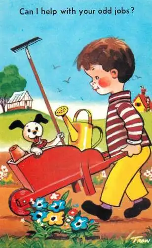 Postcard comic dog help joke