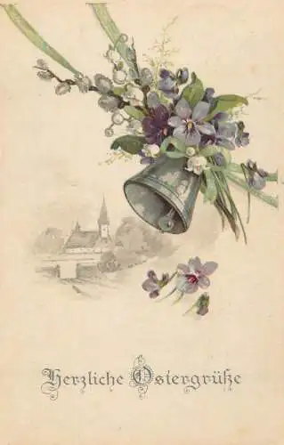 Postcard flower painting bell lily of the valley Easter