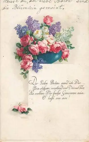 Postcard flower painting Grose lilac vase