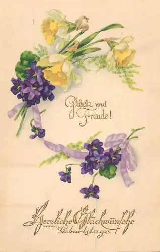Postcard flower painting Gluck und Freude flowers