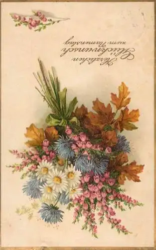 Postcard flower painting field flowers daisy lily of the valley