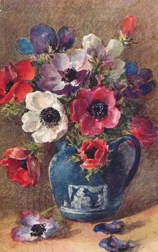 Postcard flower painting poppy in  a vase
