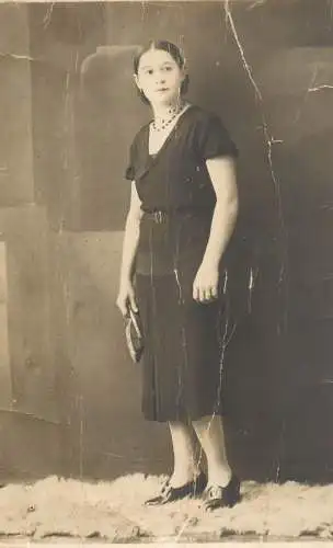 Photograph social history woman dress pearls fur
