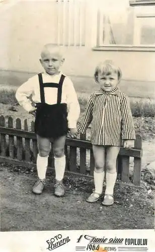 Photograph social history children 1964 child's day Romania Medias