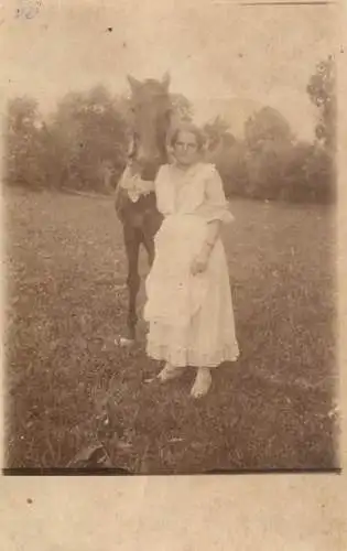 Photograph social history woman and horse 1917 Cluj