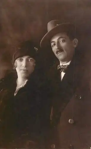 Photograph social history elegant couple moustache hat fur 1928