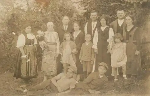 Photograph social history family in the field traditional costume hard work
