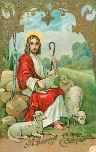 Greetings fantasy postcard holiday Happy Easter sheep