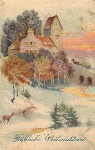 Greetings fantasy postcard Christmas Frohliche Weihnachten deer