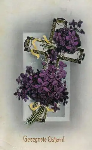 Greetings fantasy postcard Easter lilac flower cross
