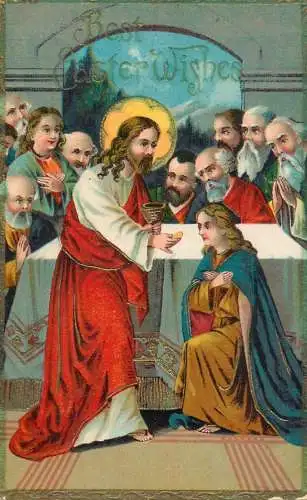 Greetings fantasy postcard Best Easter wishes religion icon