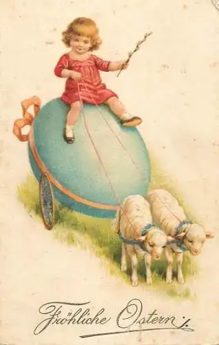 Greetings fantasy postcard children Easter sheep egg