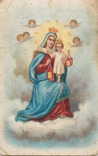 Greetings fantasy postcard religion ison angel Virgin Mary