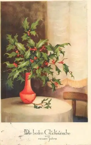 Greetings fantasy postcard flower mistletoe Gluckwunsche zum neuen Jahre