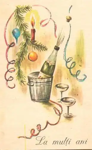 Greetings fantasy postcard New year champagne candle