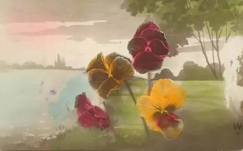 Greetings fantasy postcard flower landscape