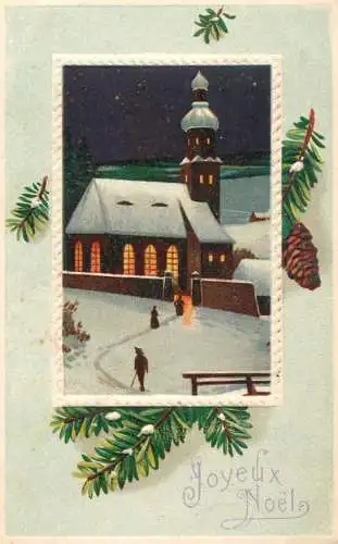Greetings fantasy postcard Joyeux Noel winter church