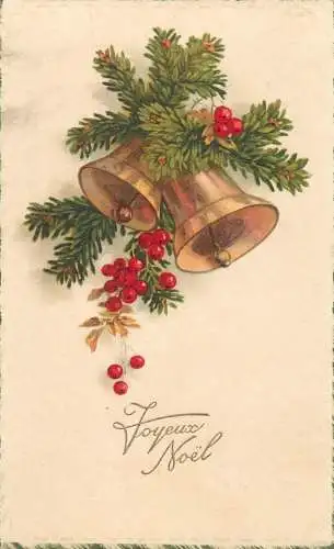 Greetings fantasy postcard Joyeux Noel mistletoe bell