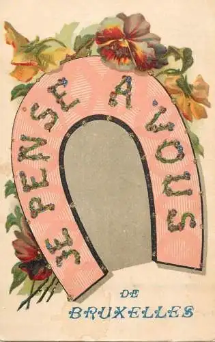 Greetings fantasy postcard je pense a vous de Bruxelles horseshoe