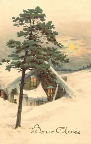 Greetings fantasy postcard Bonne Anne winter
