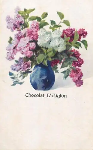 Greetings fantasy postcard flower vase Chocolat l'Aiglon