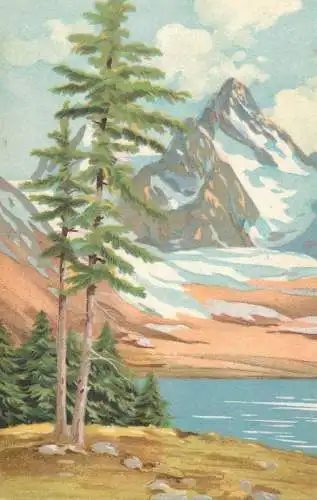 Greetings fantasy postcard Belgium moountain lake landscape