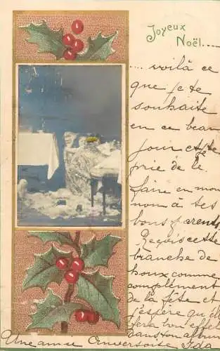 Greetings fantasy postcard Joyeux Noel mistletoe girl asleep Belgium