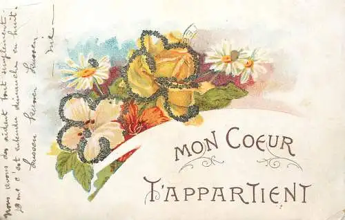 Postcard holiday flower fantasy Mon Coeur t'appartient