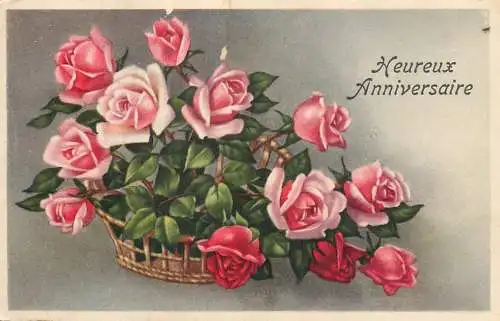 Postcard holiday flower rose basket Belgium