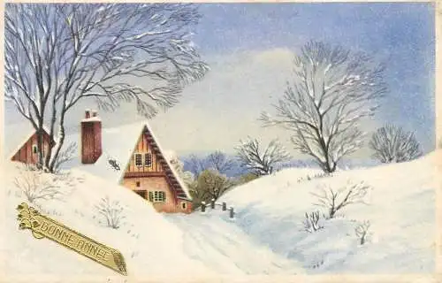 Postcard holiday winter landscape bonne annee